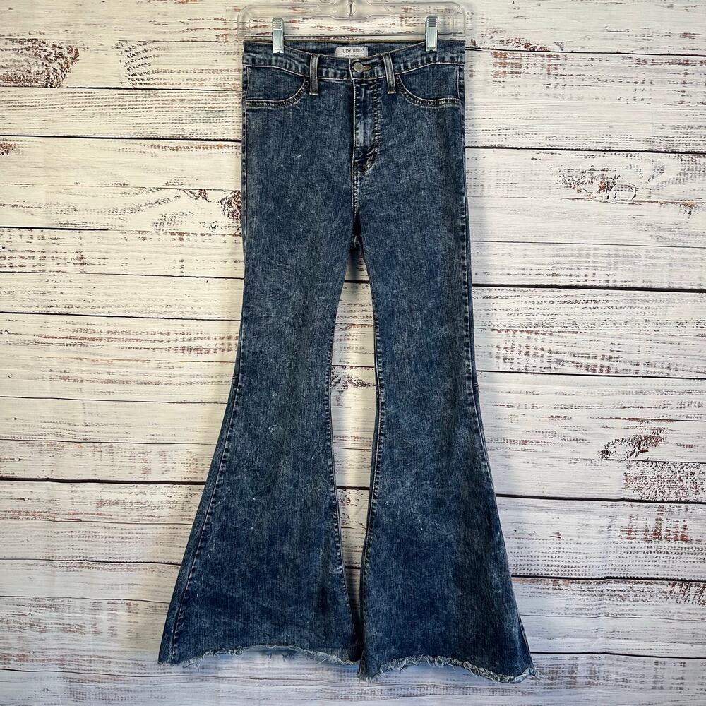 Judy Blue High Waist Super Flare Dark Acid Wash Denim Jeans Stretch Womens 9/29